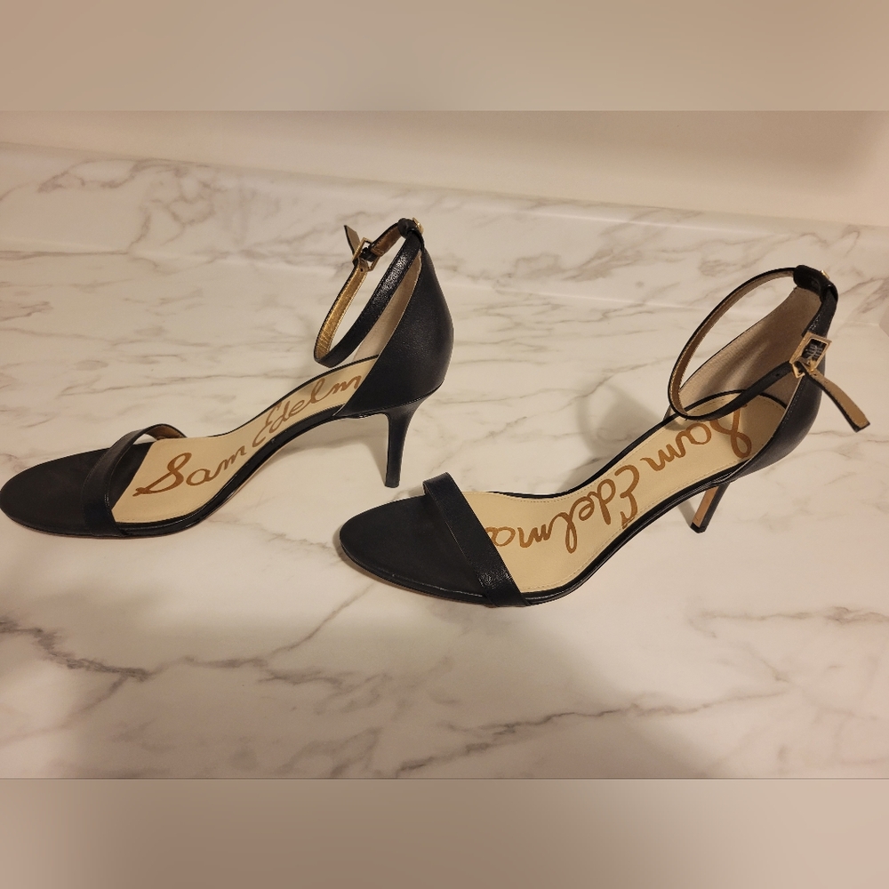 Sam Edelman Black Leather Heels with Ankle Strap